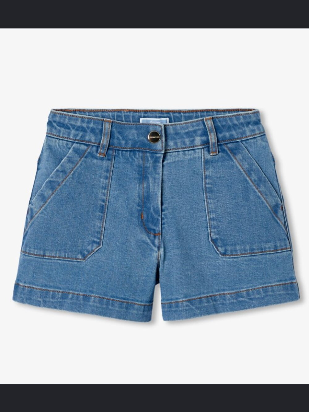 JACADI PARIS girl denim shorts jean light wash Patch Pockets NWT $75